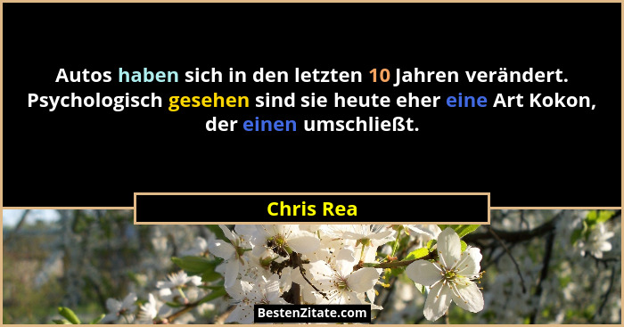 Autos haben sich in den letzten 10 Jahren verändert. Psychologisch gesehen sind sie heute eher eine Art Kokon, der einen umschließt.... - Chris Rea