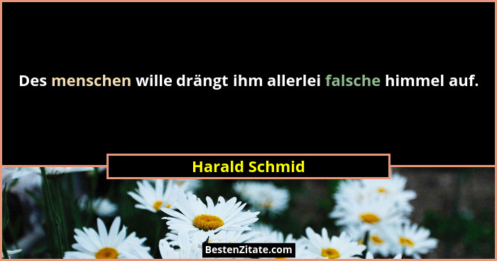 Des menschen wille drängt ihm allerlei falsche himmel auf.... - Harald Schmid