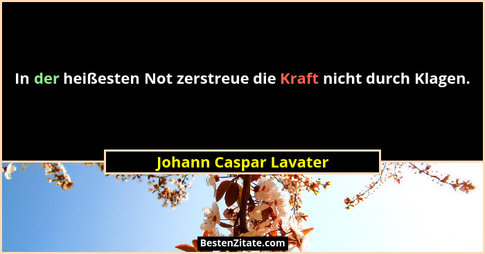 In der heißesten Not zerstreue die Kraft nicht durch Klagen.... - Johann Caspar Lavater