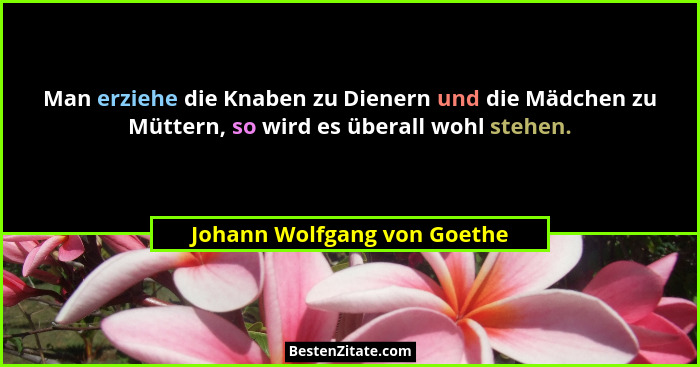 Man erziehe die Knaben zu Dienern und die Mädchen zu Müttern, so wird es überall wohl stehen.... - Johann Wolfgang von Goethe