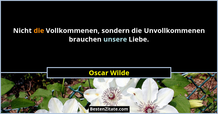 Nicht die Vollkommenen, sondern die Unvollkommenen brauchen unsere Liebe.... - Oscar Wilde