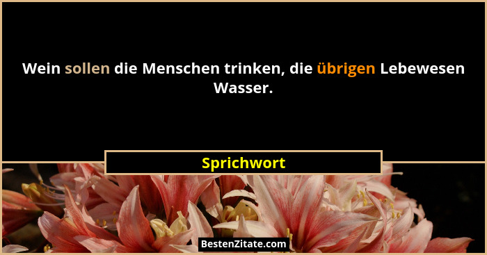 Wein sollen die Menschen trinken, die übrigen Lebewesen Wasser.... - Sprichwort