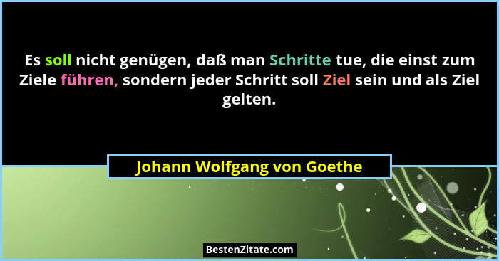 Es soll nicht genügen, daß man Schritte tue, die einst zum Ziele führen, sondern jeder Schritt soll Ziel sein und als Zie... - Johann Wolfgang von Goethe