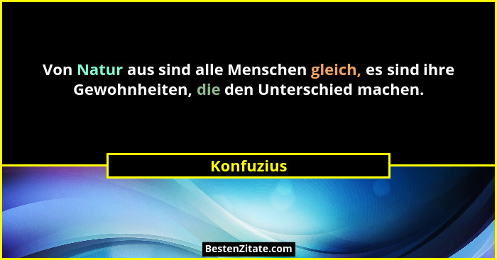 Von Natur aus sind alle Menschen gleich, es sind ihre Gewohnheiten, die den Unterschied machen.... - Konfuzius