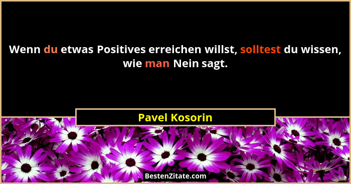 Wenn du etwas Positives erreichen willst, solltest du wissen, wie man Nein sagt.... - Pavel Kosorin