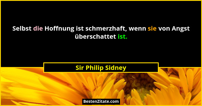 Selbst die Hoffnung ist schmerzhaft, wenn sie von Angst überschattet ist.... - Sir Philip Sidney