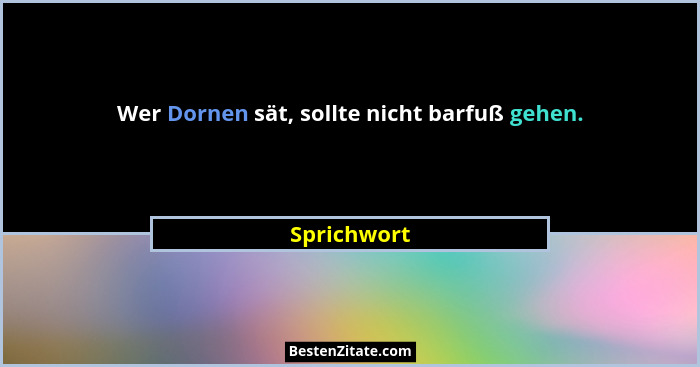 Wer Dornen sät, sollte nicht barfuß gehen.... - Sprichwort