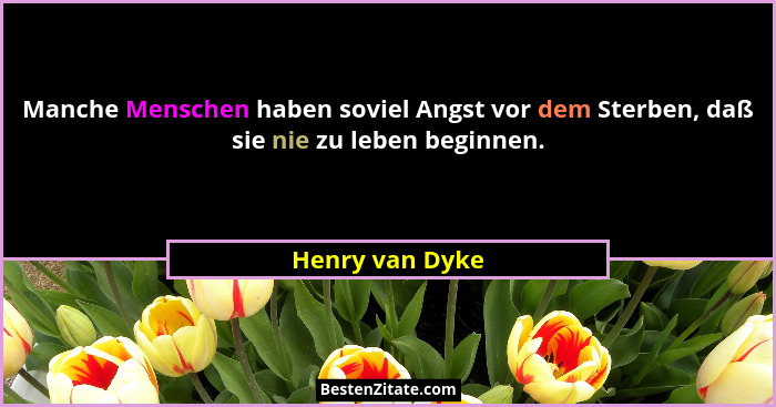 Manche Menschen haben soviel Angst vor dem Sterben, daß sie nie zu leben beginnen.... - Henry van Dyke