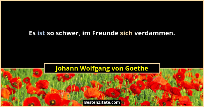 Es ist so schwer, im Freunde sich verdammen.... - Johann Wolfgang von Goethe