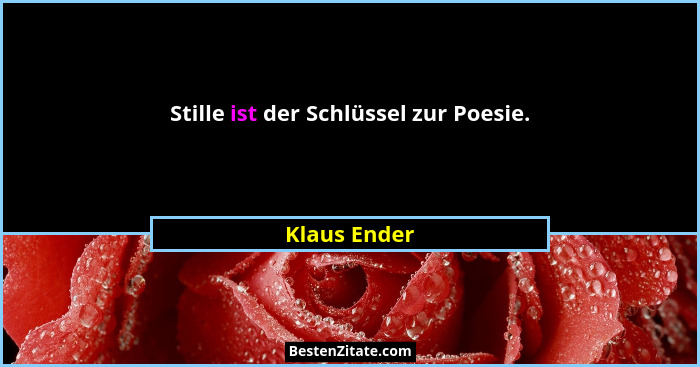 Stille ist der Schlüssel zur Poesie.... - Klaus Ender