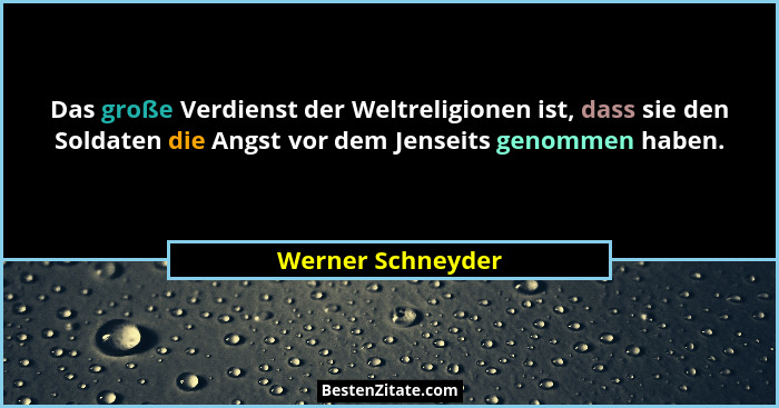 Das große Verdienst der Weltreligionen ist, dass sie den Soldaten die Angst vor dem Jenseits genommen haben.... - Werner Schneyder