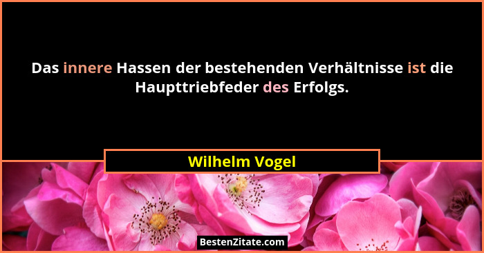 Das innere Hassen der bestehenden Verhältnisse ist die Haupttriebfeder des Erfolgs.... - Wilhelm Vogel