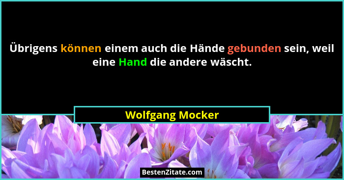 Übrigens können einem auch die Hände gebunden sein, weil eine Hand die andere wäscht.... - Wolfgang Mocker