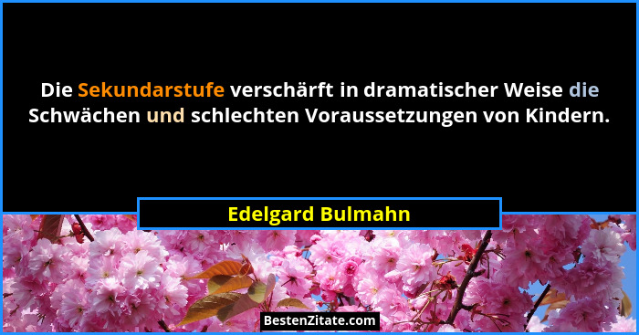 Die Sekundarstufe verschärft in dramatischer Weise die Schwächen und schlechten Voraussetzungen von Kindern.... - Edelgard Bulmahn