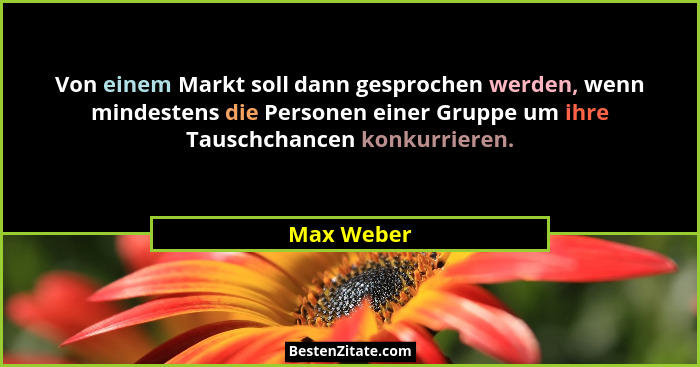 Von einem Markt soll dann gesprochen werden, wenn mindestens die Personen einer Gruppe um ihre Tauschchancen konkurrieren.... - Max Weber