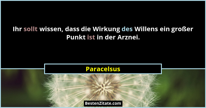 Ihr sollt wissen, dass die Wirkung des Willens ein großer Punkt ist in der Arznei.... - Paracelsus