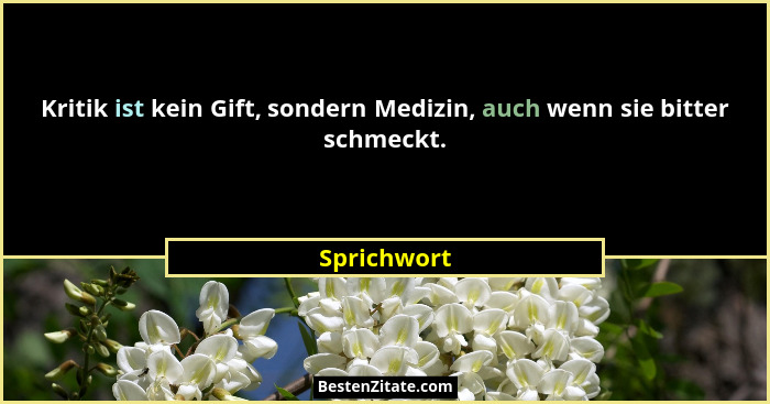 Kritik ist kein Gift, sondern Medizin, auch wenn sie bitter schmeckt.... - Sprichwort