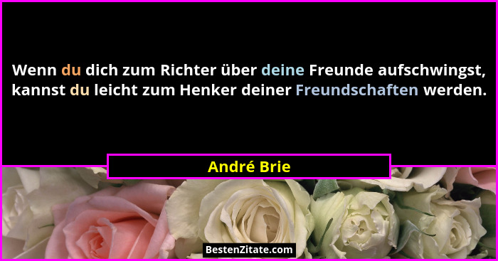 Wenn du dich zum Richter über deine Freunde aufschwingst, kannst du leicht zum Henker deiner Freundschaften werden.... - André Brie