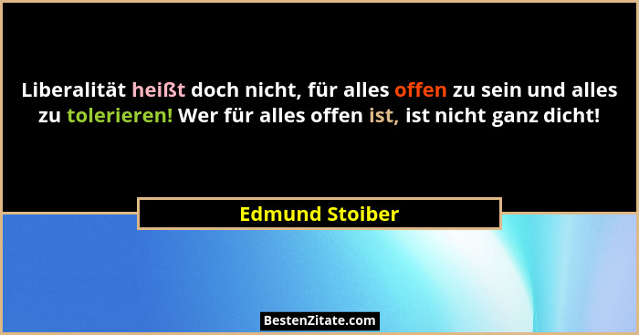 Liberalität heißt doch nicht, für alles offen zu sein und alles zu tolerieren! Wer für alles offen ist, ist nicht ganz dicht!... - Edmund Stoiber