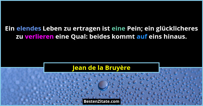 Ein elendes Leben zu ertragen ist eine Pein; ein glücklicheres zu verlieren eine Qual: beides kommt auf eins hinaus.... - Jean de la Bruyère