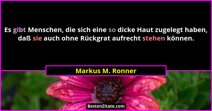 Es gibt Menschen, die sich eine so dicke Haut zugelegt haben, daß sie auch ohne Rückgrat aufrecht stehen können.... - Markus M. Ronner