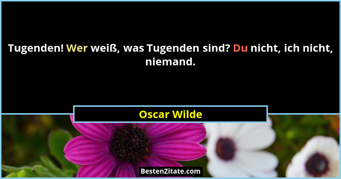 Tugenden! Wer weiß, was Tugenden sind? Du nicht, ich nicht, niemand.... - Oscar Wilde