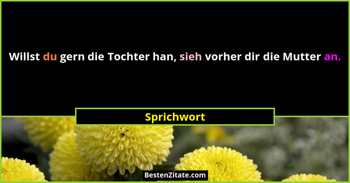 Willst du gern die Tochter han, sieh vorher dir die Mutter an.... - Sprichwort
