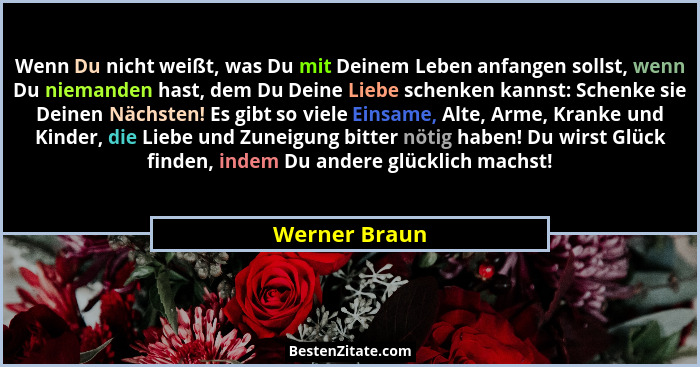 Wenn Du nicht weißt, was Du mit Deinem Leben anfangen sollst, wenn Du niemanden hast, dem Du Deine Liebe schenken kannst: Schenke sie D... - Werner Braun