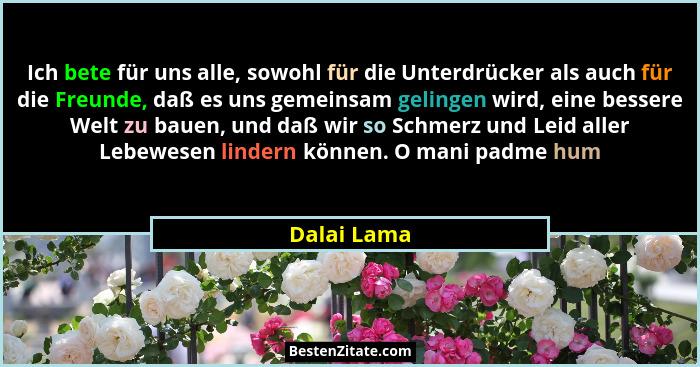 Ich bete für uns alle, sowohl für die Unterdrücker als auch für die Freunde, daß es uns gemeinsam gelingen wird, eine bessere Welt zu bau... - Dalai Lama