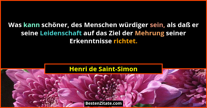 Was kann schöner, des Menschen würdiger sein, als daß er seine Leidenschaft auf das Ziel der Mehrung seiner Erkenntnisse richte... - Henri de Saint-Simon