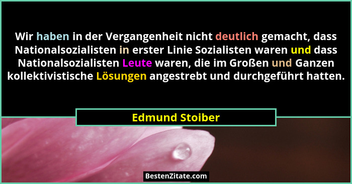 Wir haben in der Vergangenheit nicht deutlich gemacht, dass Nationalsozialisten in erster Linie Sozialisten waren und dass Nationalso... - Edmund Stoiber