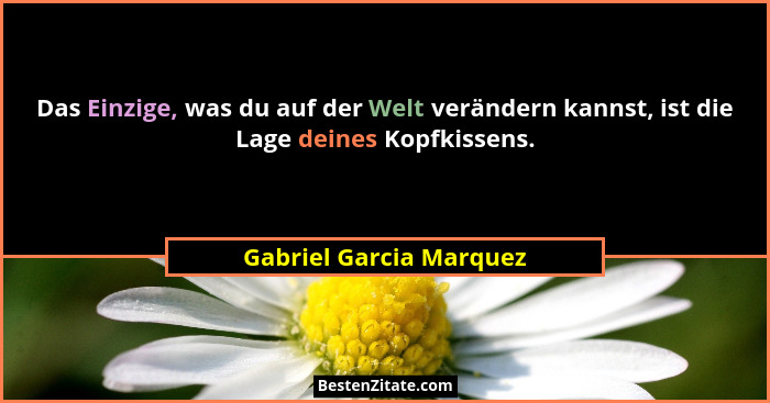 Das Einzige, was du auf der Welt verändern kannst, ist die Lage deines Kopfkissens.... - Gabriel Garcia Marquez