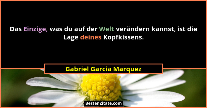 Das Einzige, was du auf der Welt verändern kannst, ist die Lage deines Kopfkissens.... - Gabriel Garcia Marquez