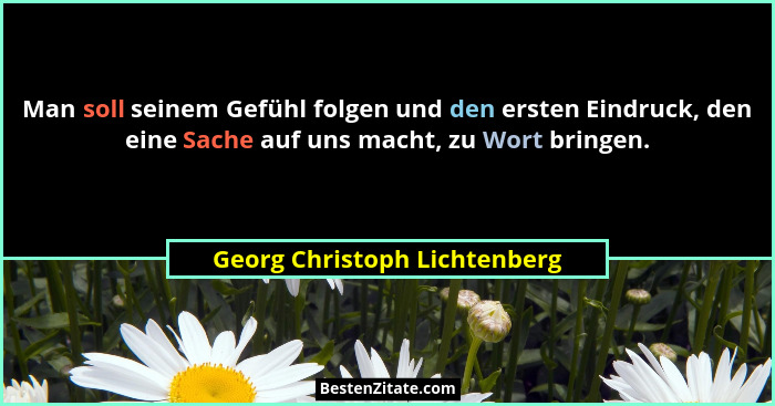 Man soll seinem Gefühl folgen und den ersten Eindruck, den eine Sache auf uns macht, zu Wort bringen.... - Georg Christoph Lichtenberg