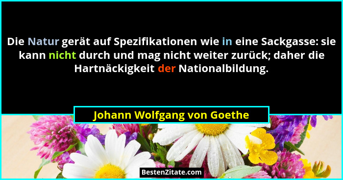 Die Natur gerät auf Spezifikationen wie in eine Sackgasse: sie kann nicht durch und mag nicht weiter zurück; daher die Ha... - Johann Wolfgang von Goethe