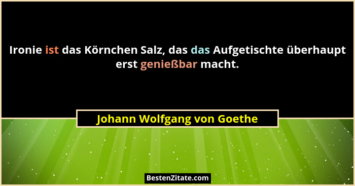 Ironie ist das Körnchen Salz, das das Aufgetischte überhaupt erst genießbar macht.... - Johann Wolfgang von Goethe