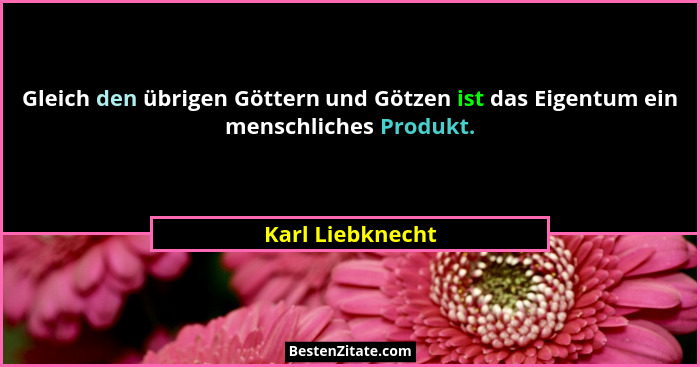 Gleich den übrigen Göttern und Götzen ist das Eigentum ein menschliches Produkt.... - Karl Liebknecht