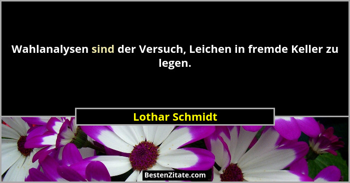 Wahlanalysen sind der Versuch, Leichen in fremde Keller zu legen.... - Lothar Schmidt