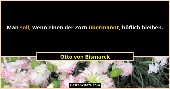 Man soll, wenn einen der Zorn übermannt, höflich bleiben.... - Otto von Bismarck