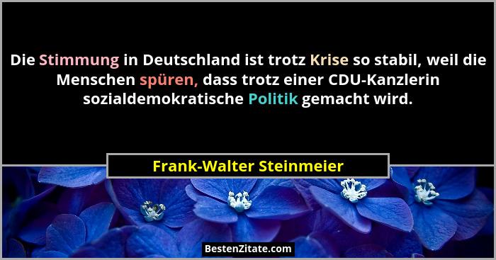 Die Stimmung in Deutschland ist trotz Krise so stabil, weil die Menschen spüren, dass trotz einer CDU-Kanzlerin sozialdemokr... - Frank-Walter Steinmeier