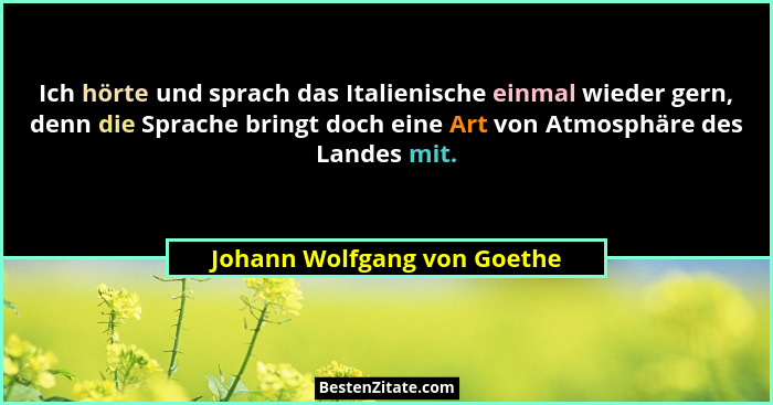 Ich hörte und sprach das Italienische einmal wieder gern, denn die Sprache bringt doch eine Art von Atmosphäre des Landes... - Johann Wolfgang von Goethe