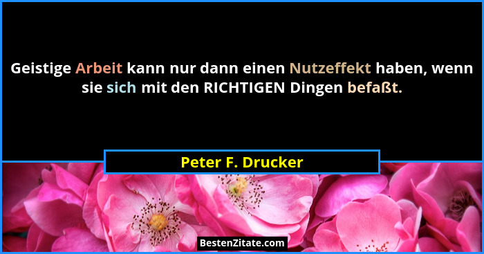 Geistige Arbeit kann nur dann einen Nutzeffekt haben, wenn sie sich mit den RICHTIGEN Dingen befaßt.... - Peter F. Drucker