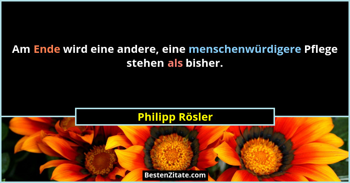 Am Ende wird eine andere, eine menschenwürdigere Pflege stehen als bisher.... - Philipp Rösler