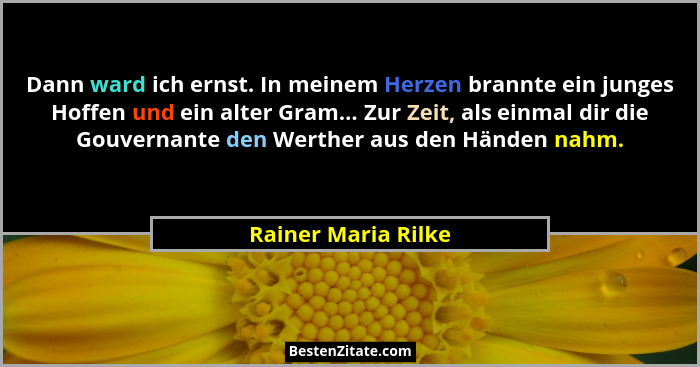 Dann ward ich ernst. In meinem Herzen brannte ein junges Hoffen und ein alter Gram... Zur Zeit, als einmal dir die Gouvernante de... - Rainer Maria Rilke