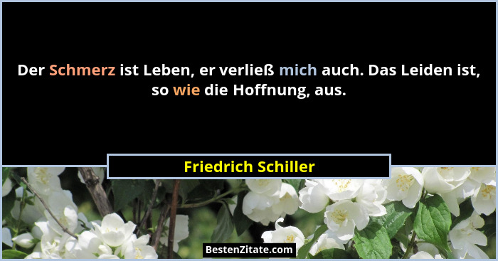 Der Schmerz ist Leben, er verließ mich auch. Das Leiden ist, so wie die Hoffnung, aus.... - Friedrich Schiller