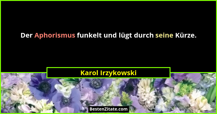 Der Aphorismus funkelt und lügt durch seine Kürze.... - Karol Irzykowski