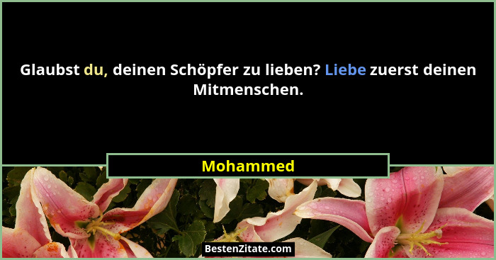 Glaubst du, deinen Schöpfer zu lieben? Liebe zuerst deinen Mitmenschen.... - Mohammed