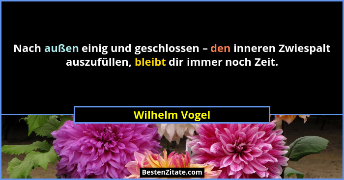 Nach außen einig und geschlossen – den inneren Zwiespalt auszufüllen, bleibt dir immer noch Zeit.... - Wilhelm Vogel