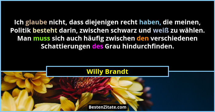 Ich glaube nicht, dass diejenigen recht haben, die meinen, Politik besteht darin, zwischen schwarz und weiß zu wählen. Man muss sich au... - Willy Brandt
