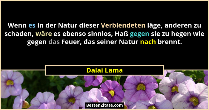Wenn es in der Natur dieser Verblendeten läge, anderen zu schaden, wäre es ebenso sinnlos, Haß gegen sie zu hegen wie gegen das Feuer, da... - Dalai Lama